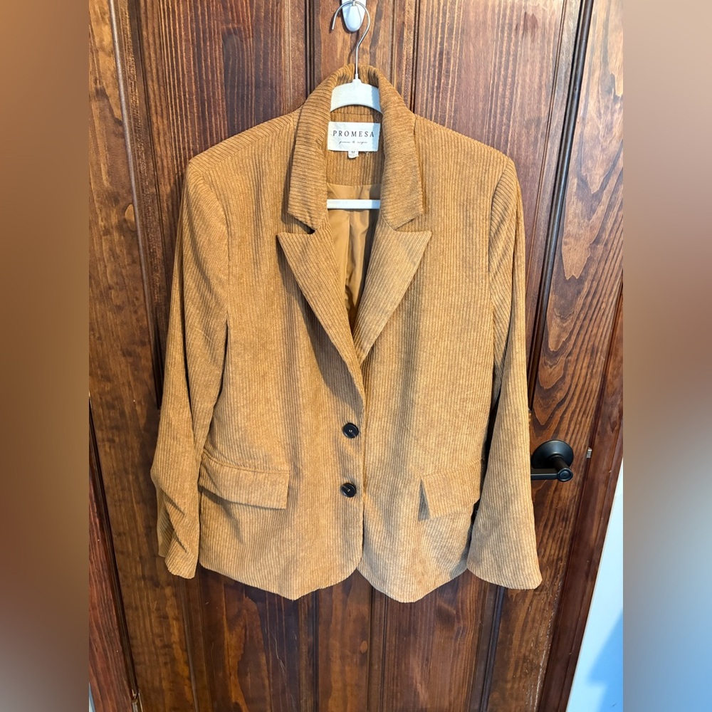 Promesa women’s brown tan blazer jacket thin corduroy polyester size medium used